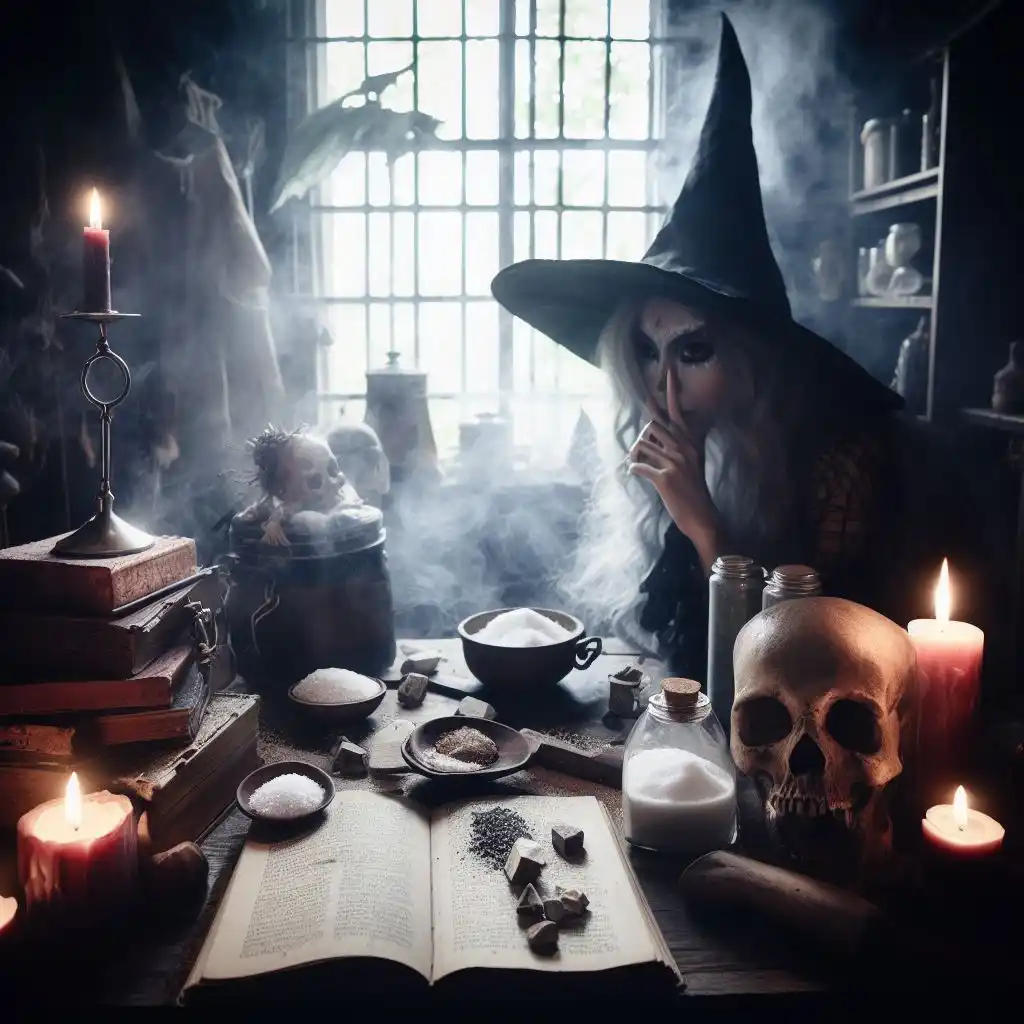Ведьма готовит ритуал с солью