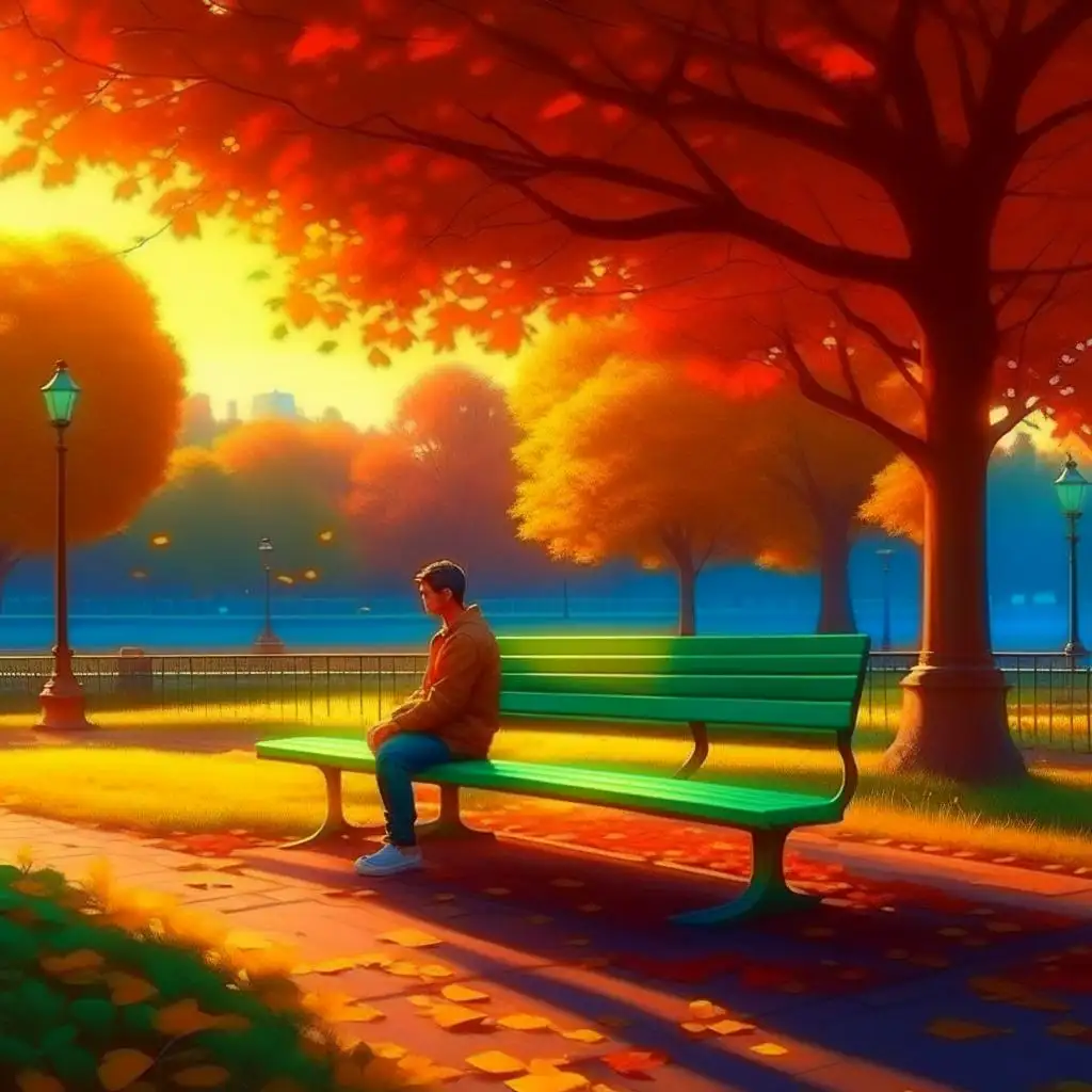 Одинокий человек на скамейке в парке