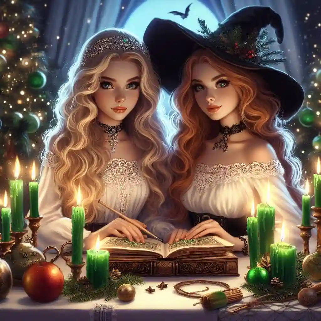 Девушки читают в книге заговор на рождество