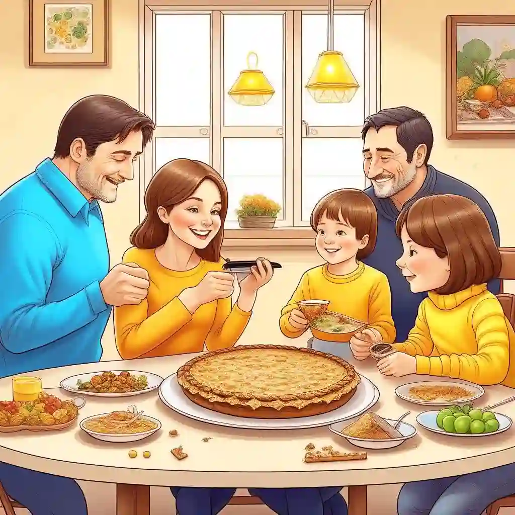 Семья с яблочным пирогом в знак снятия родовой поорчи