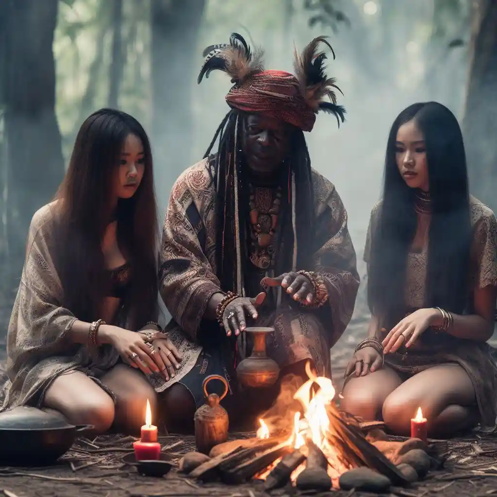 Жрец Вуду проводит ритуал на дым