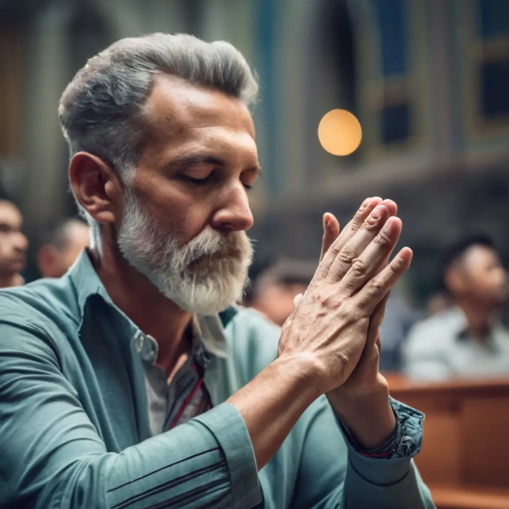 Мужик в церкви молится о снятии порчи