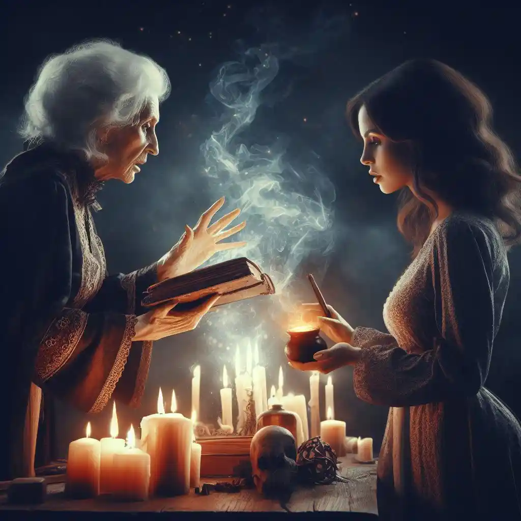 Две ведьмы проводят ритуал на богатство