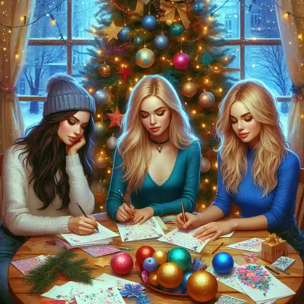 Кетрин, Маша, и Ирина пишут свои желания под новый год