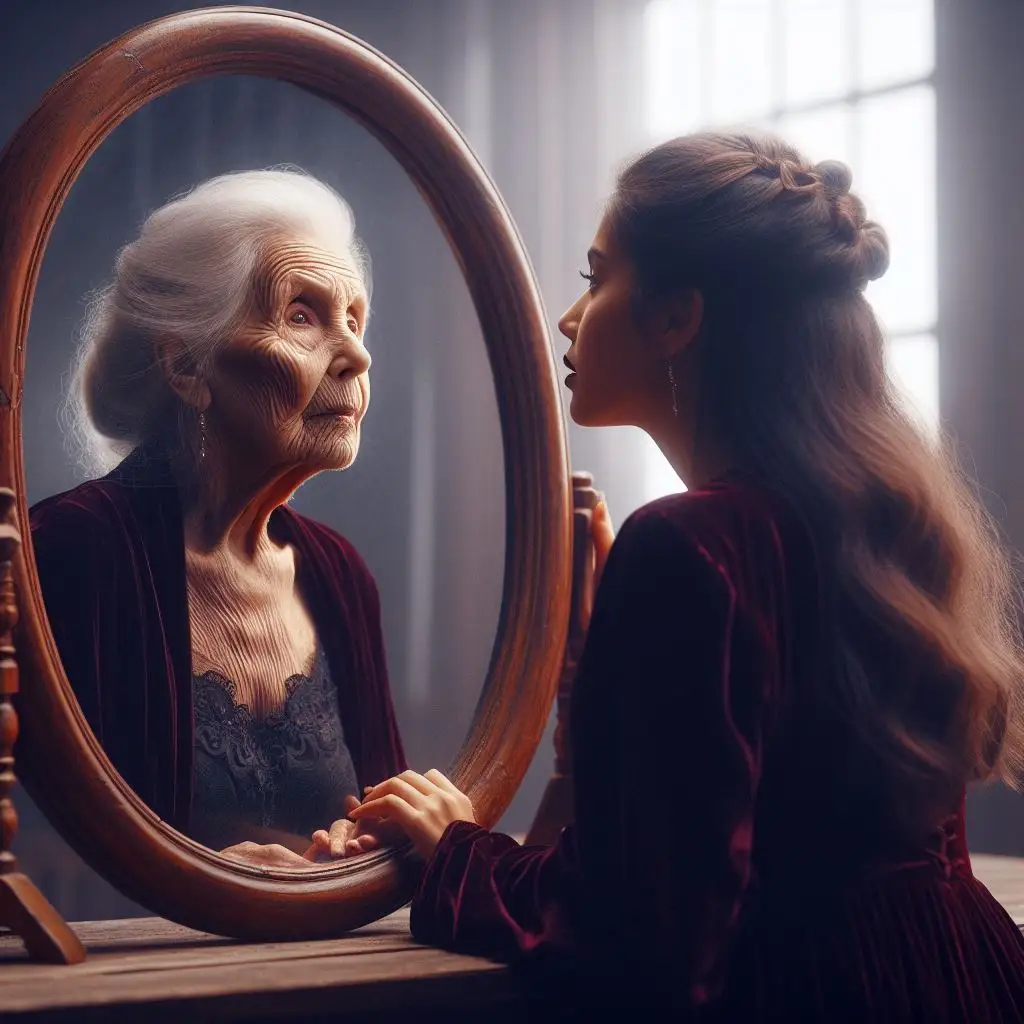 В зеркале лицо старой дамы