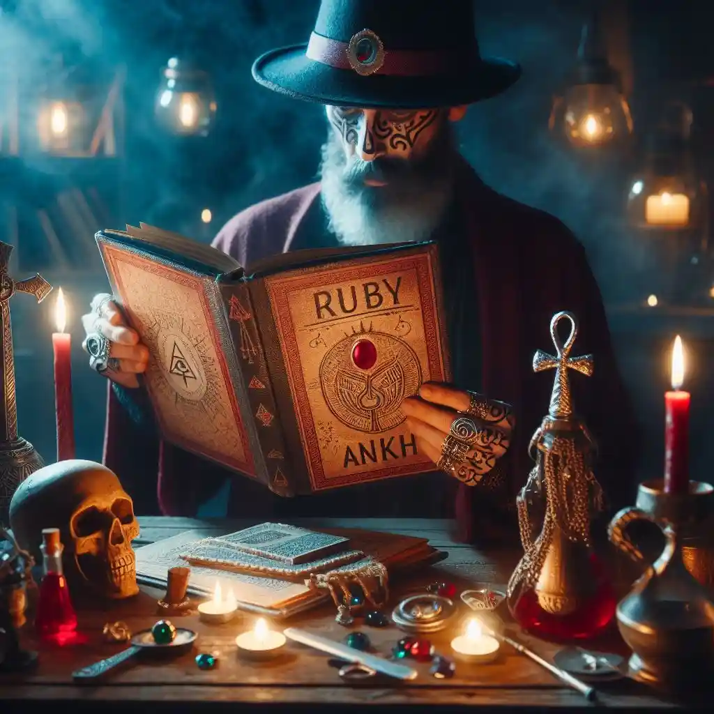 Альберт постигает тайны Рубинового Анкха изучая методы в манускрипте тайной практики